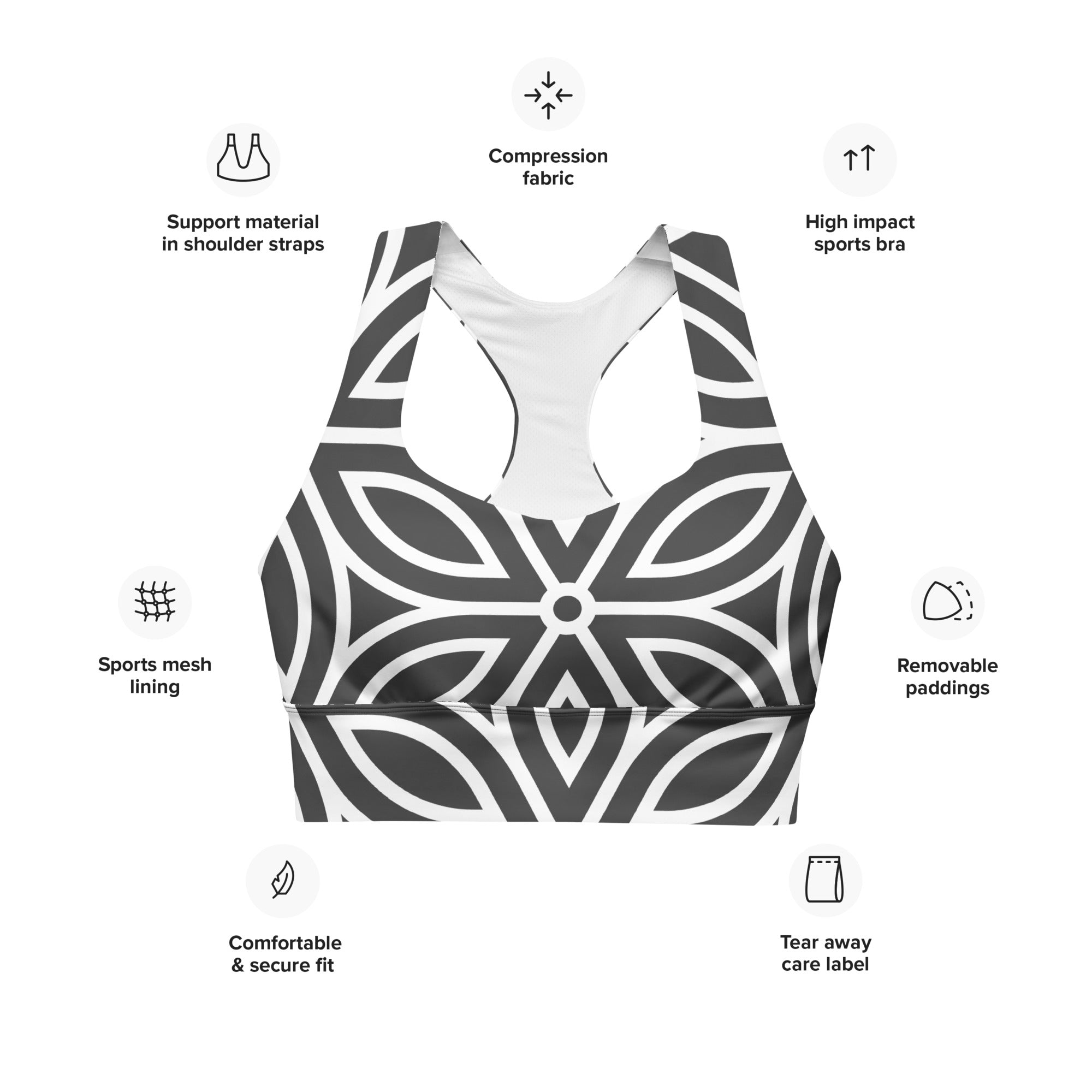 Geometric Petal Print Longline Sports Bra